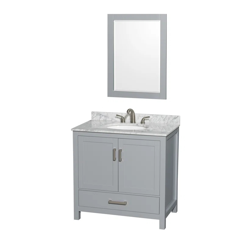 Wyndham Collection Sheffield 36" Freestanding Single Bathroom Vanity with Marble Top with 24" Mirror