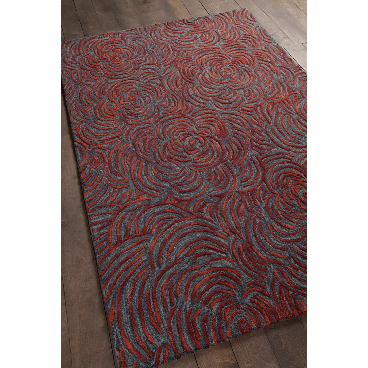 Abstract Handmade Tufted Wool Red/Gray Area Rug