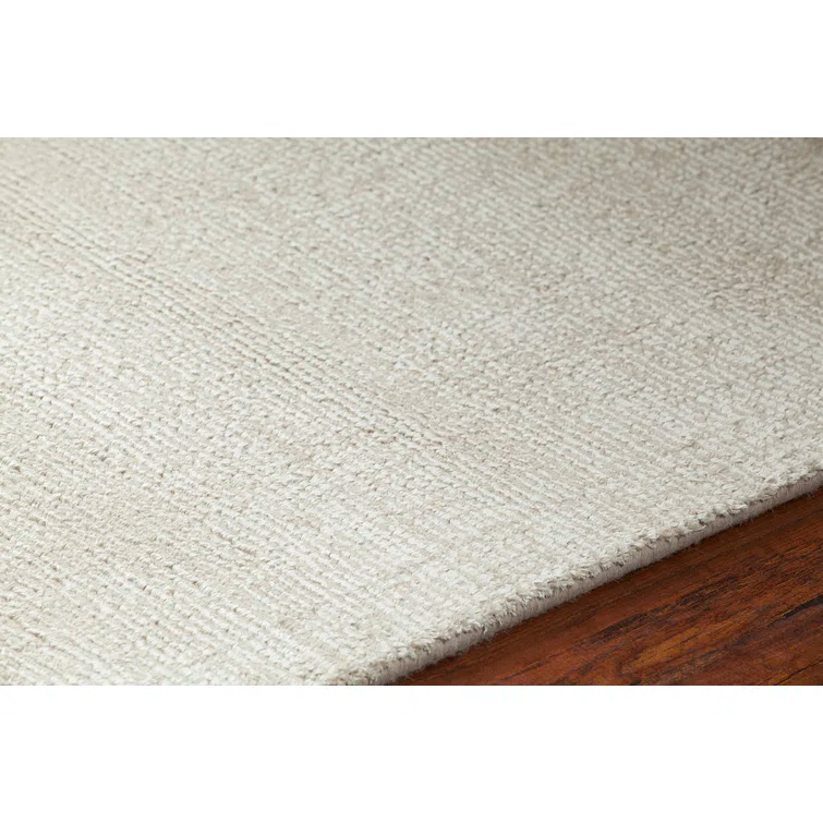 Ivory Rectangular Hand-Woven Wool Blend Area Rug 5' x 7'