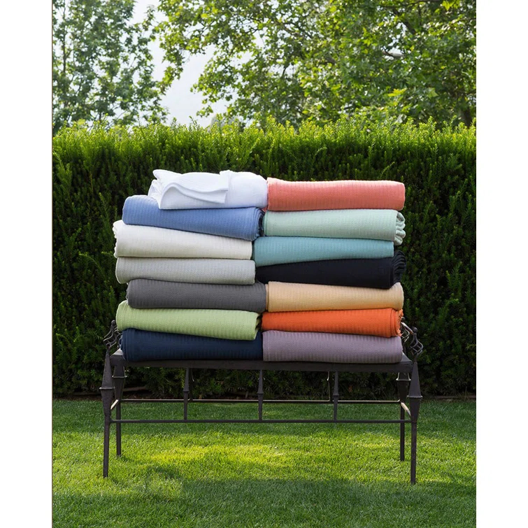 Minimalist Navy Cotton King Blanket with Striped Weave