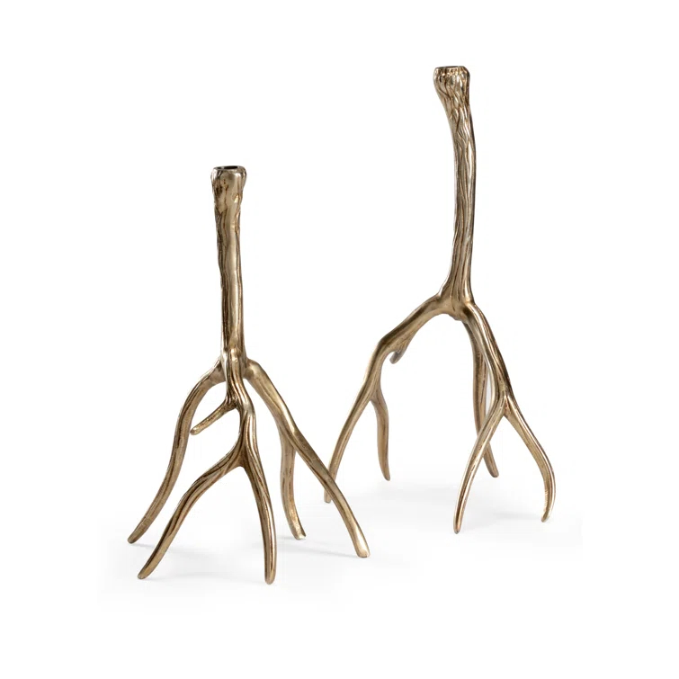 Wildwood Antler Aluminum Tabletop Candlestick (Set of 2)