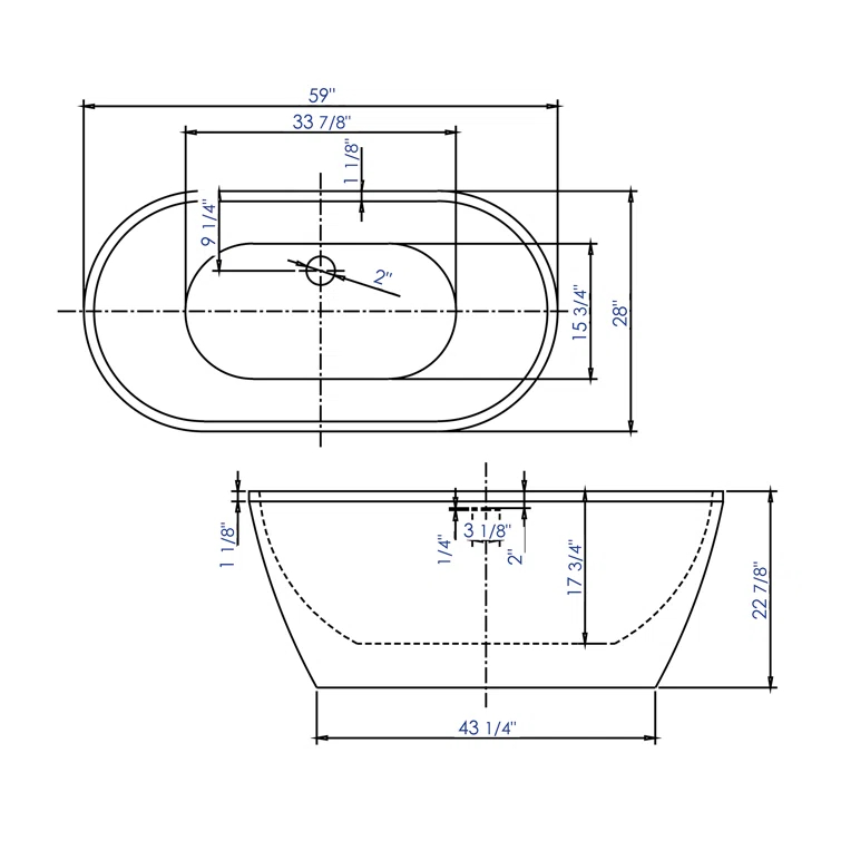 59'' x 28'' Freestanding Soaking Acrylic Bathtub