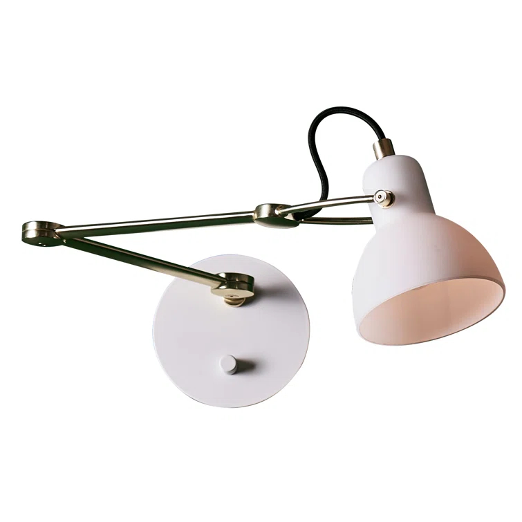 White and Brass Adjustable Swing Arm Wall Lamp