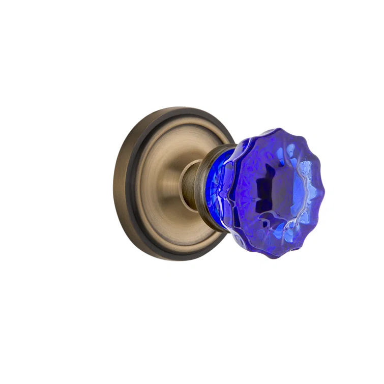 Classic Rosette with Crystal Cobalt Door Knob