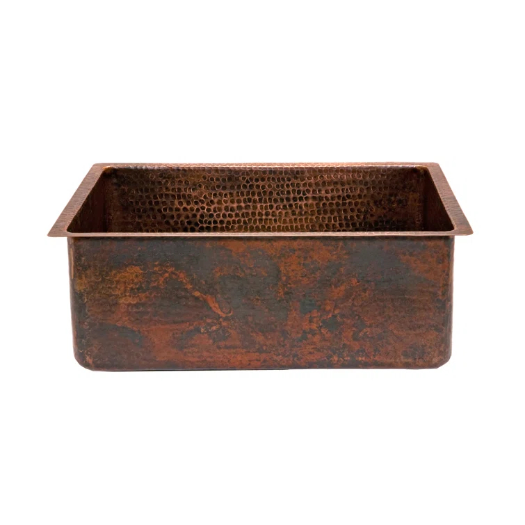 Premier Copper Products KSDB25199 25" Hammered Copper Single Basin Kitchen Sink