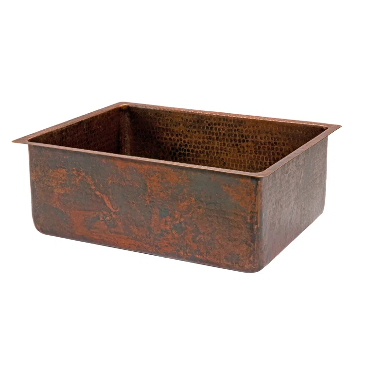 Premier Copper Products KSDB25199 25" Hammered Copper Single Basin Kitchen Sink