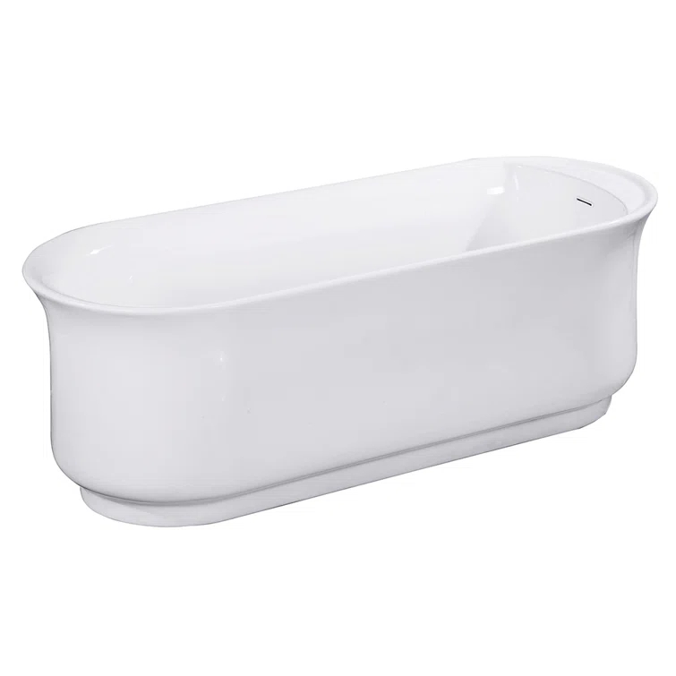 Kingston Brass Aqua Eden 66-Inch Acrylic Oval Double Ended Freestanding Tub with Drain and Anti-Skid Surface