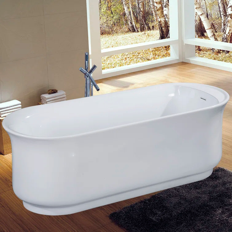 Kingston Brass Aqua Eden 66-Inch Acrylic Oval Double Ended Freestanding Tub with Drain and Anti-Skid Surface