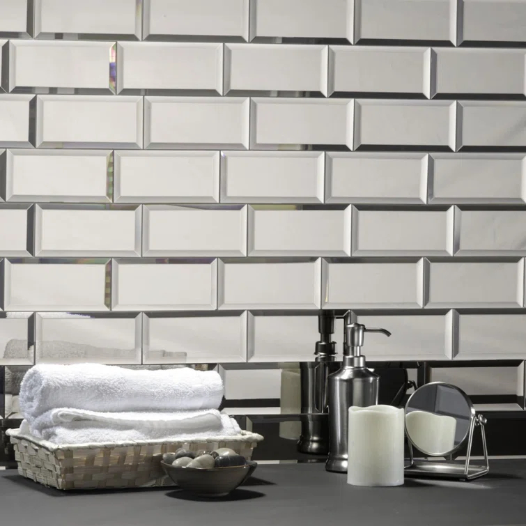 Reflections 3 in. x 6 in. Diamond Grade Glass Mirror Beveled Subway Decorative Kitchen & Bathroom Wall Tile