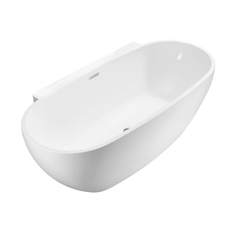 59" Streamline Freestanding Soaking Acrylic Bathtub With Drain and Bamboo Tray