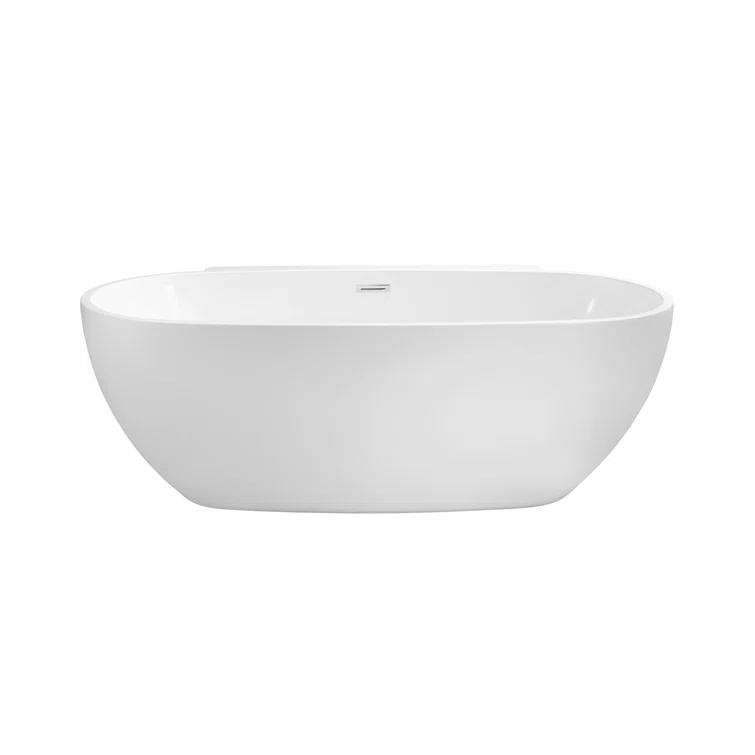 59" Streamline Freestanding Soaking Acrylic Bathtub With Drain and Bamboo Tray
