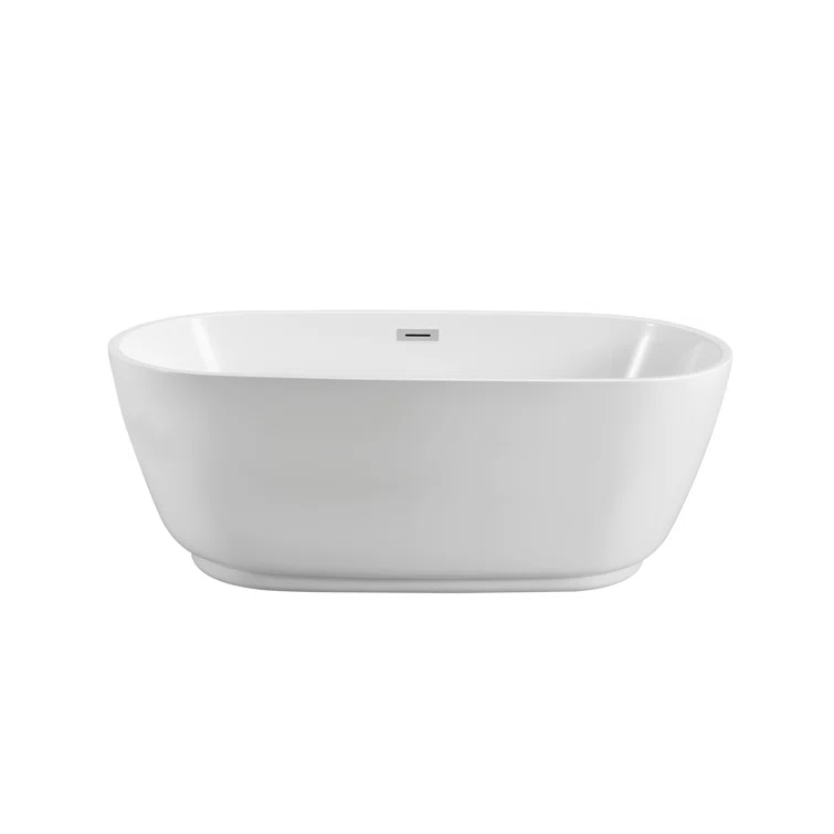 59" Streamline Freestanding Soaking Acrylic Bathtub With Drain and Bamboo Tray
