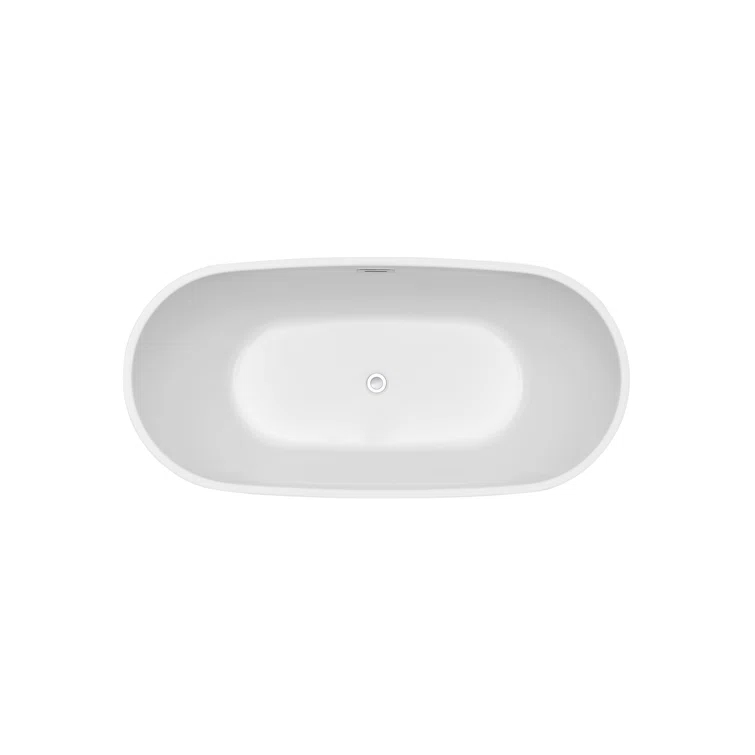 59" Streamline Freestanding Soaking Acrylic Bathtub With Drain and Bamboo Tray