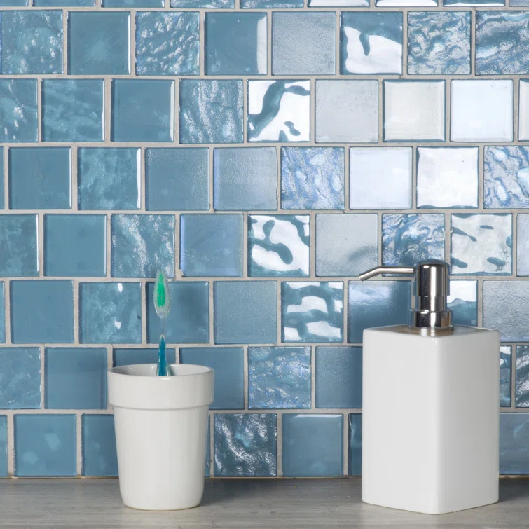 Landscape 2 in. x 2 in. Translucent Glass Plastic Face Mounted Brick Mosaic Designer Pool Tile