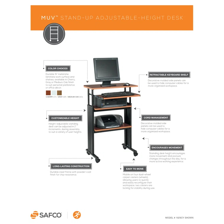 MUV Adjustable Stand-Up Workstation AV Cart