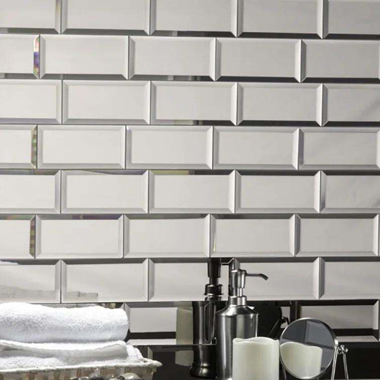 Reflections 3 in. x 6 in. Diamond Grade Glass Mirror Beveled Subway Decorative Kitchen & Bathroom Wall Tile