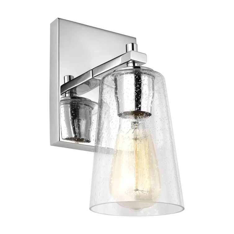 Chrome Clear Seeded Glass Round Wall Sconce, 1-Light
