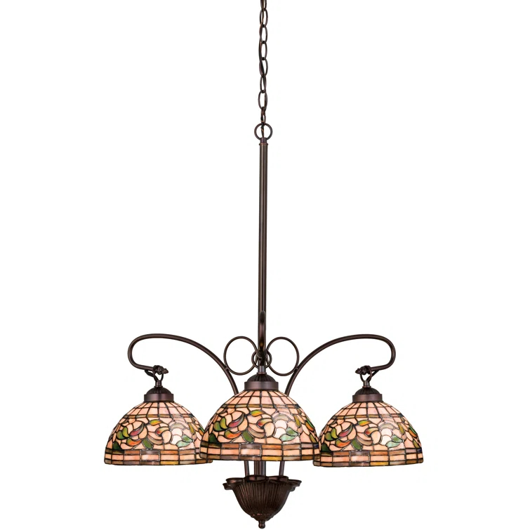 Meyda Tiffany - 16107 - Three Light Chandelier - Tiffany Turning Leaf - Mahogany Bronze-135pack