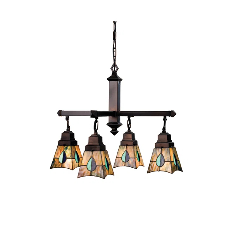 Meyda Tiffany 24269 4-Light Chandelier, Mahogany Bronze Finish with Green/Blue