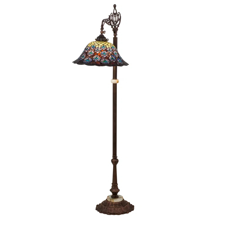 65840 Meyda 61"H Tiffany Peacock Feather Bridge Arm Floor Lamp