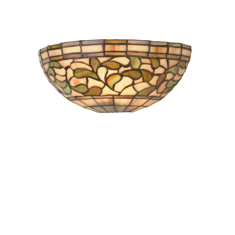 Bronze and Stained Glass Half Moon Wall Sconce