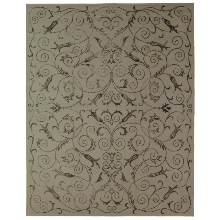 Tibetan Hand-Knotted Silk/Wool Gray Area Rug