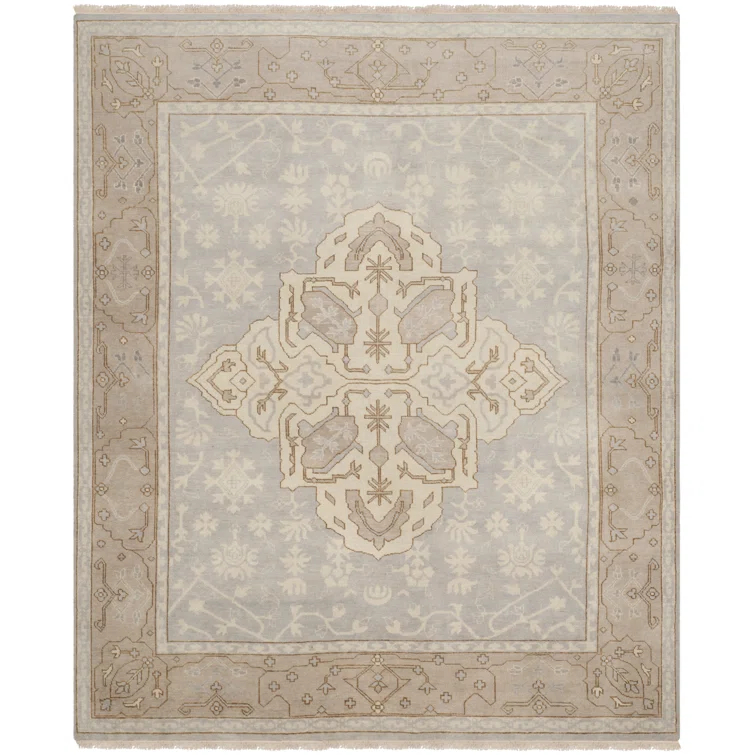Oushak Oriental Hand Knotted Wool Light Blue/Brown Area Rug