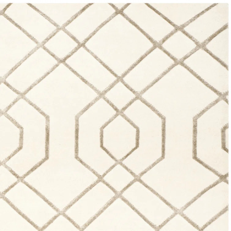 Ivory Hand-Knotted Wool Geometric 10' x 14' Area Rug