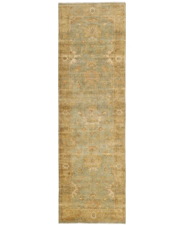 Hand-Knotted Black Wool Oushak Runner Rug 3' x 10'