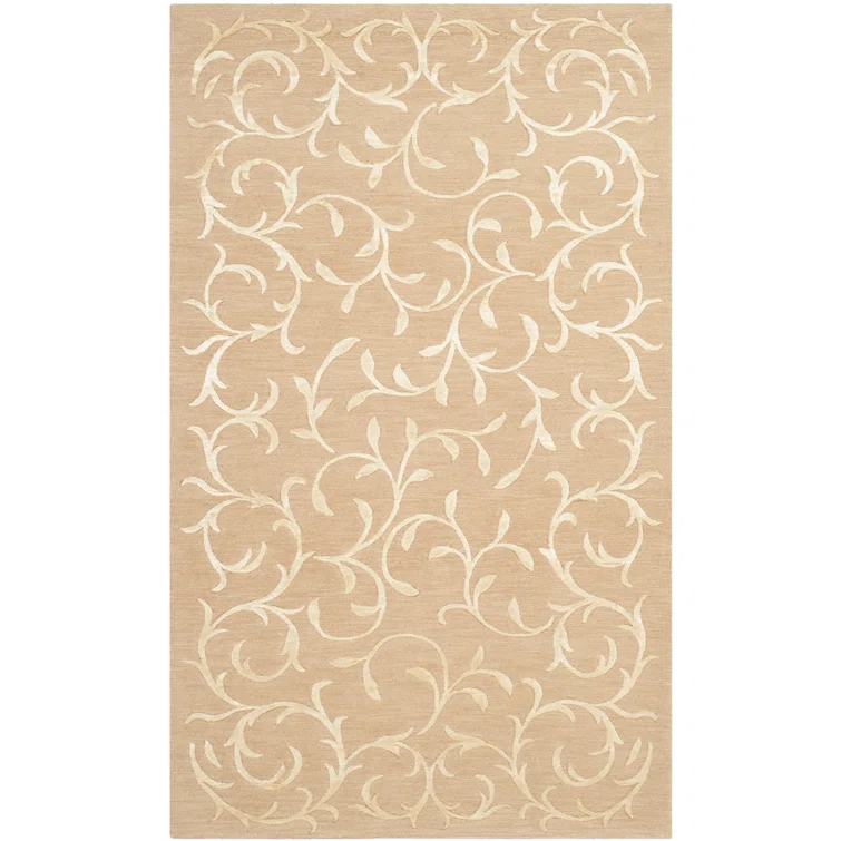 Beige Floral Hand-Knotted Wool and Silk Area Rug 6' x 9'
