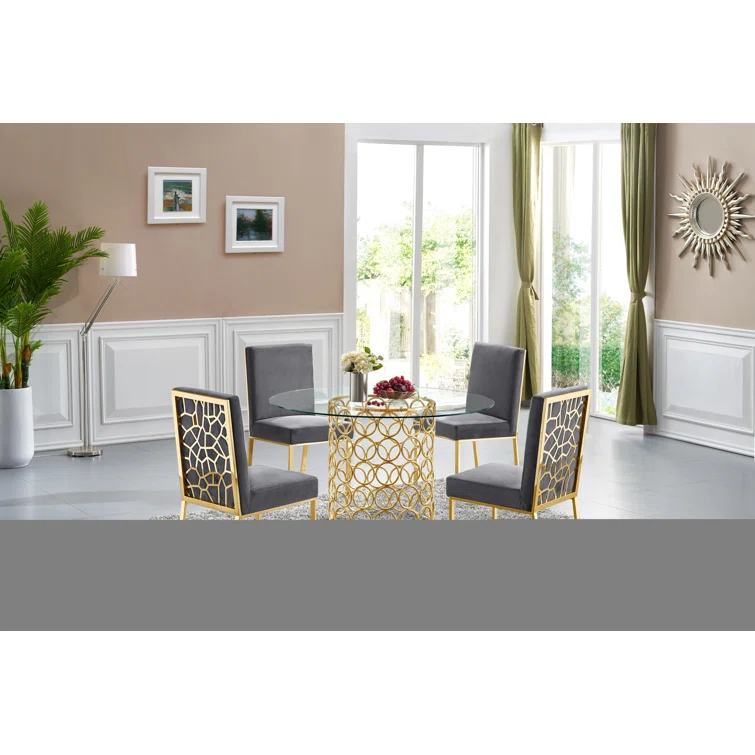 Meridian Furniture Opal 20"H Velvet Dining Chair in Gray (Set of 2)