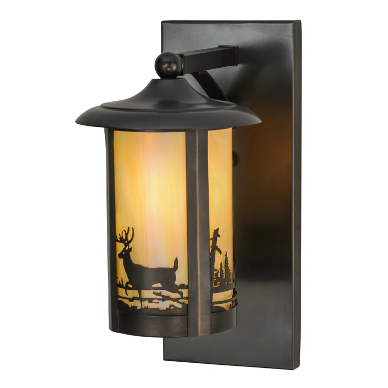 15'' Black Solid Brass Deer Creek Lantern Wall Sconce