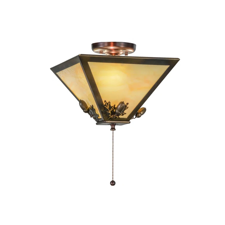 Oak Leaf & Acorn 11" Mahogany Bronze Flush Mount with Beige Art Glass