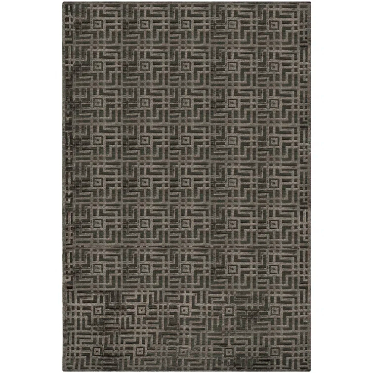Candie Hand Knotted Viscose/Wool/Cotton Geometric Rug in Charcoal