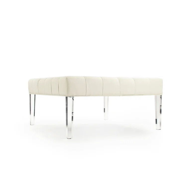 Tufted Rectangular Cotton Ottoman with Acrylic Legs