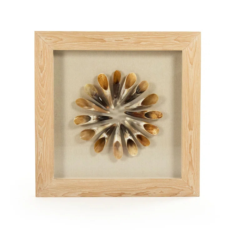 Tan Fir Wood Framed Ox Horn Abstract Art