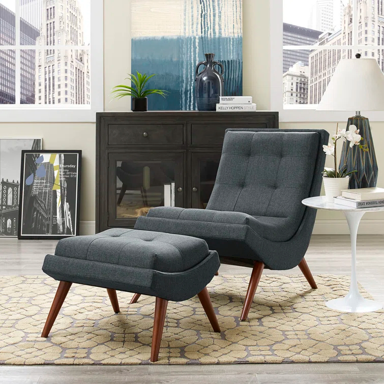 Modway Ramp Mid Century Fabric Lounge Chair Set