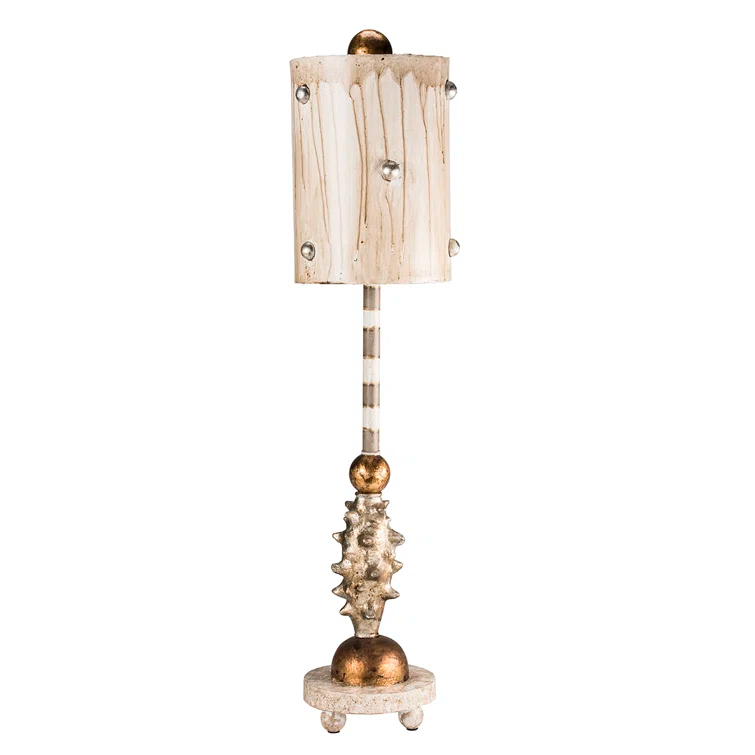 Elegant Cream and Silver Leaf Striped Table Lamp with Parchment Shade