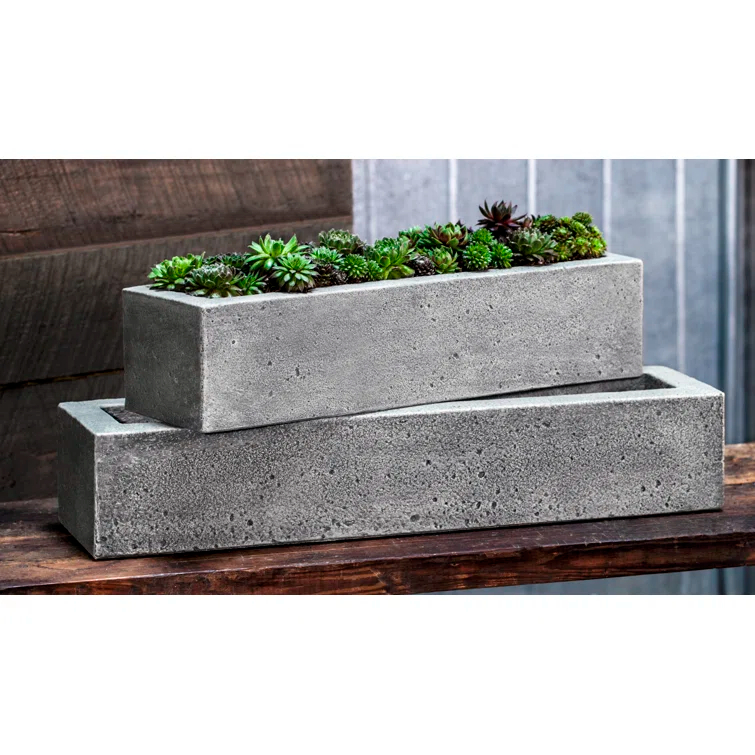 Gray Rectangular Rustic Concrete Planter for Outdoor and Indoor Use