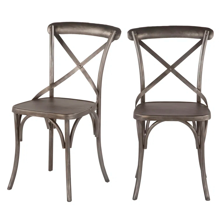 Gray Metal Cross Back Side Chair with Reinforced Legs