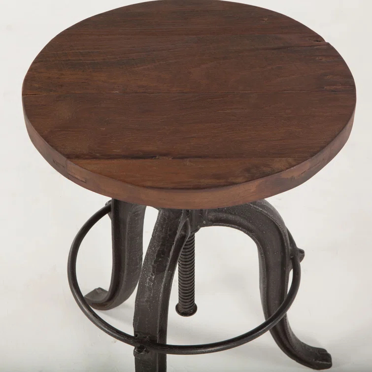 Paxton 16'' Black Metal and Brown Teak Wood Adjustable Counter Stool