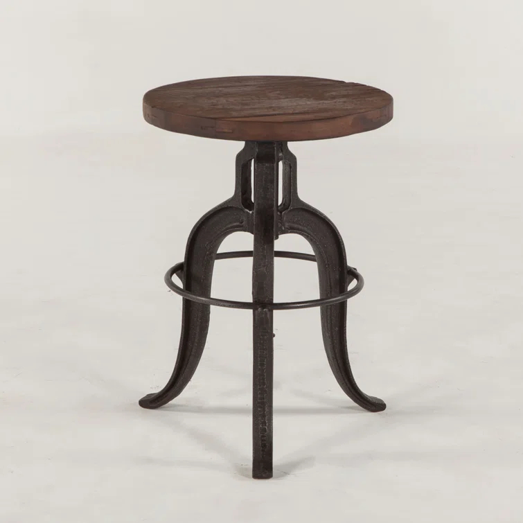 Paxton 16'' Black Metal and Brown Teak Wood Adjustable Counter Stool