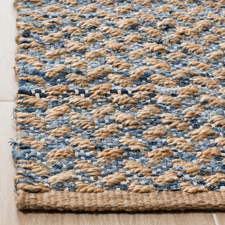 Reinheimer Hand Woven Jute/Chindi/Cotton Rug in Blue/Natural