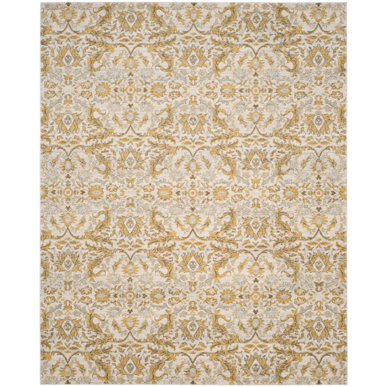 Adie Damask Ivory/Gold Area Rug