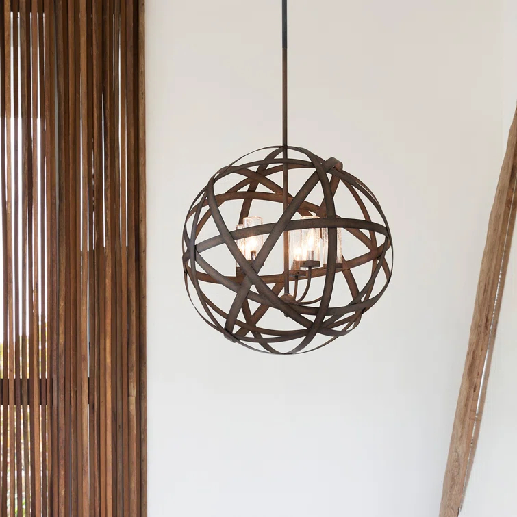 Carson 5-Light Aluminum Outdoor Orb Chandelier with Clear Seedy Glass Shades