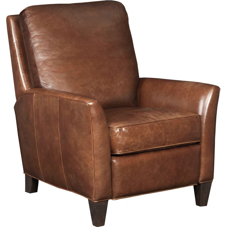 Handcrafted Brown Leather Recliner with Dark Wood Finish