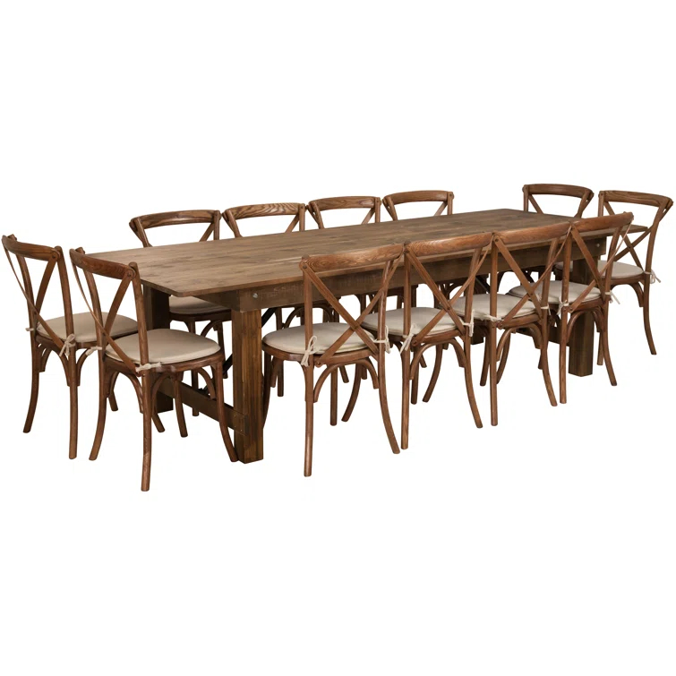 Montana 9' x 40" Folding Farmhouse Dining Table with 12 Cross Back Chairs