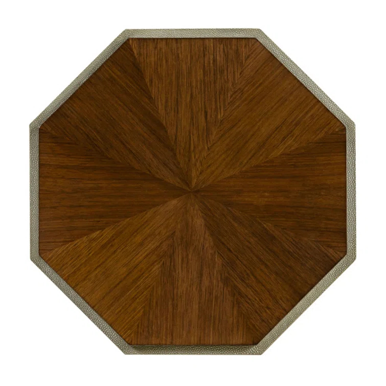 Modern Round Walnut and Faux Shagreen Coffee Table