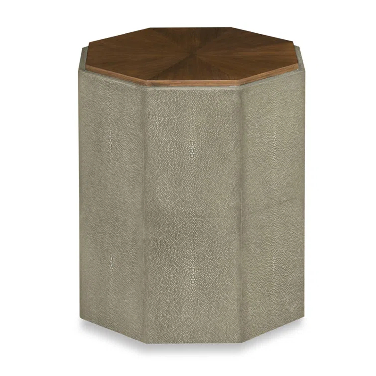 Modern Round Walnut and Faux Shagreen Coffee Table