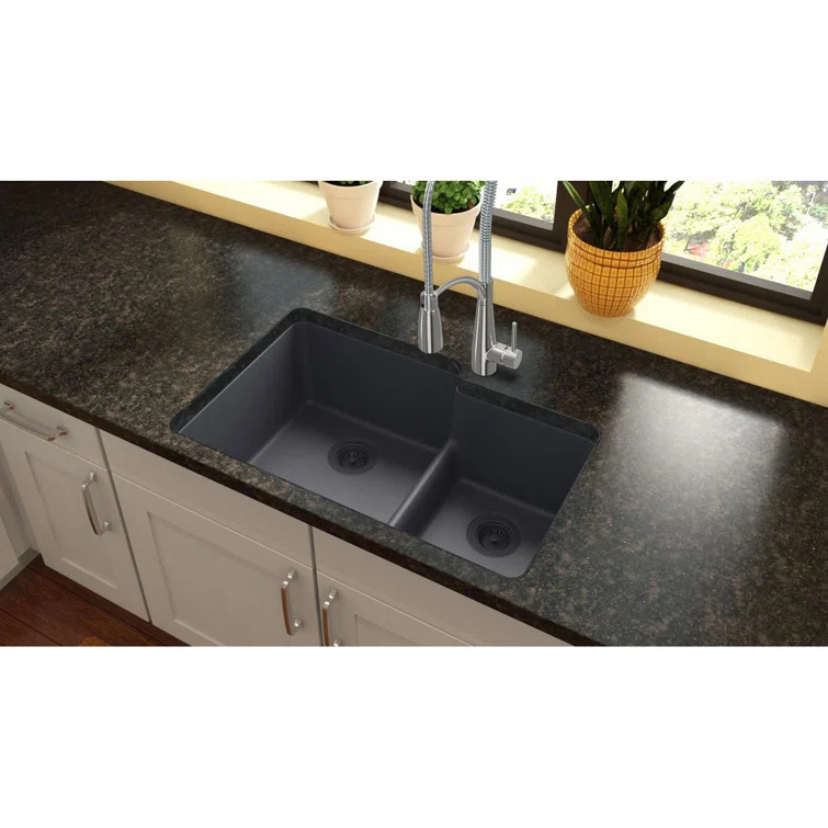 Quartz Classic 33" x 20-1/2" x 9-1/2" Double Basin Undermount Kitchen Sink